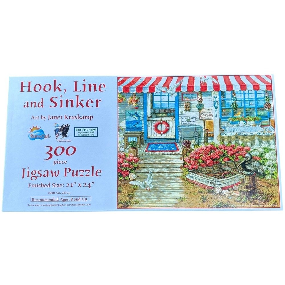300 Piece Jigsaw Puzzle SunsOut "Hook, Line, Sinker" Fishing 21x24 Item No 76125